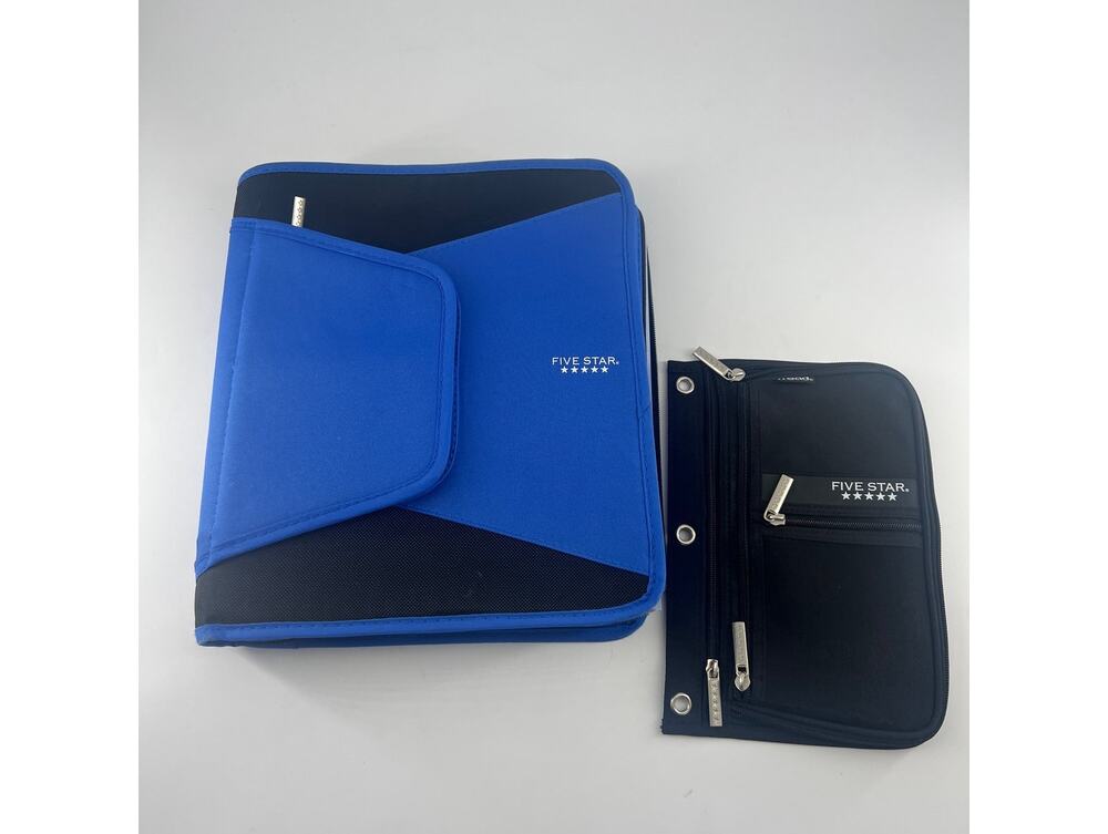 Five Star Folder Pencil Holder School  Blue Black College Zipper Binder Durable